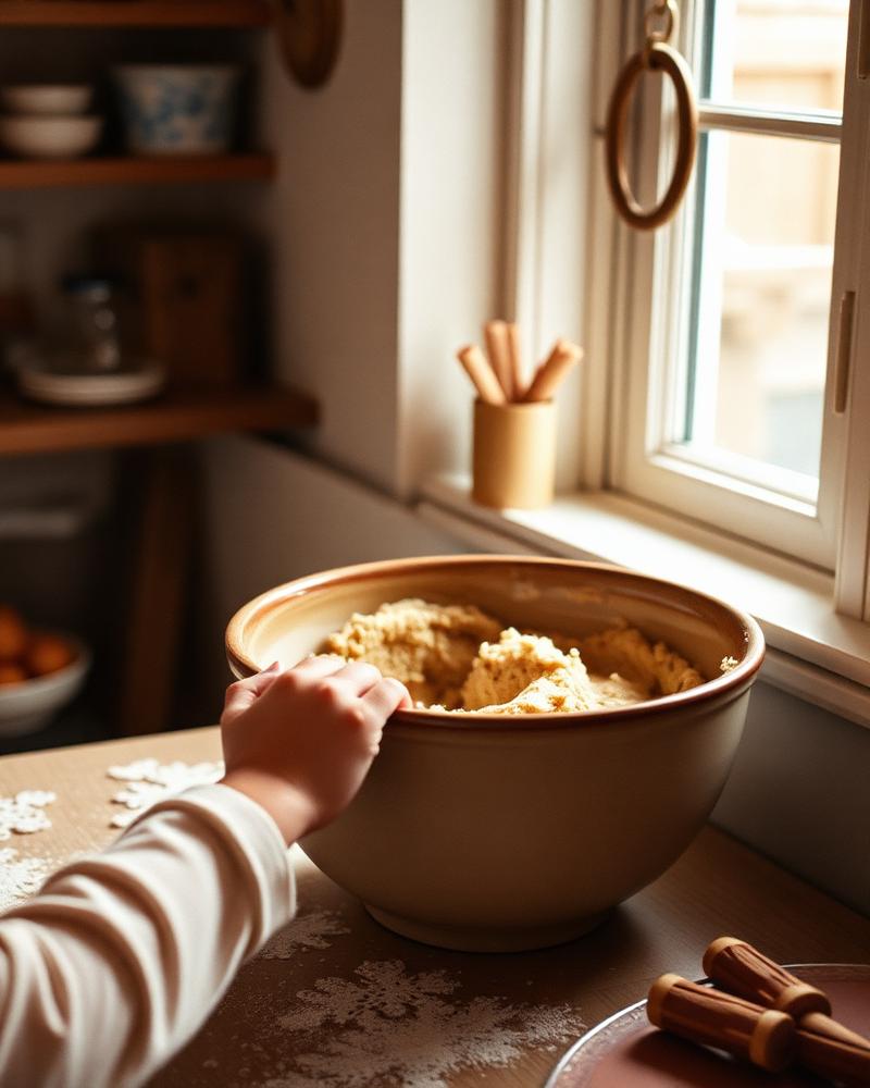 Mixing dough by the window